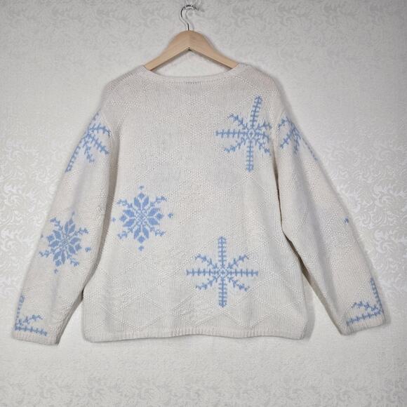 VTG Talbots Lambswool Angora Cardigan 1X Ivory Blue Snowflakes Holiday - Picture 7 of 14